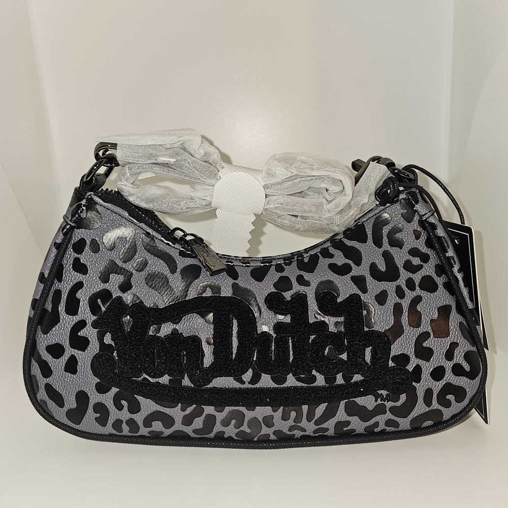Von Dutch Gray Cheetah Print Shoulder Bag With Removable Strap NWT